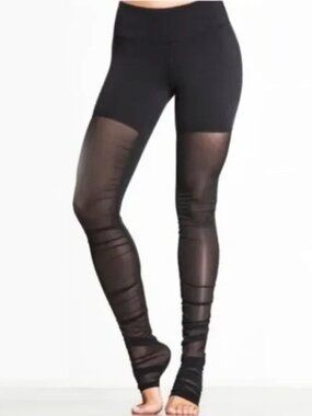 Alo Yoga Balletcore Dancer Mesh Goddess Leggings Ruched Sheer in Black Large